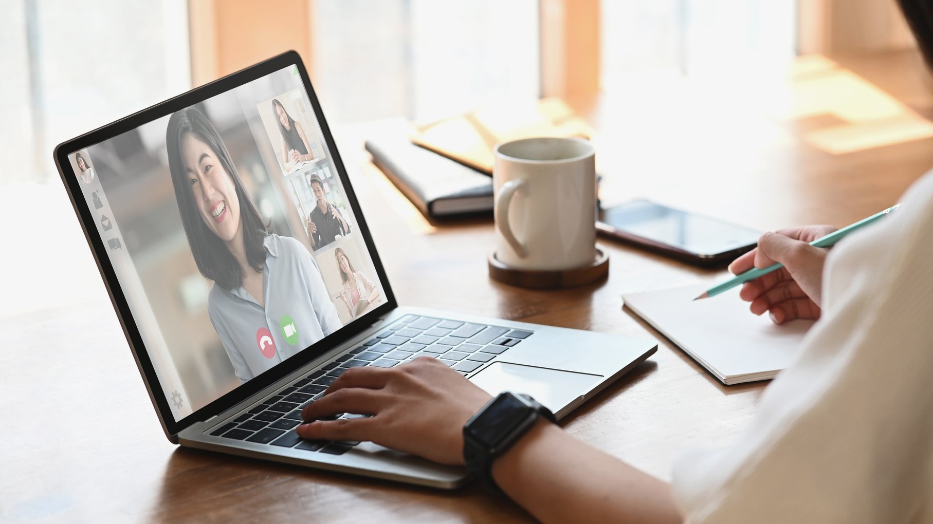 Woman Video Calling with Colleague